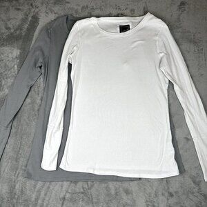 Lillie & Lottie Women Long Sleeve Causal Shirts SZ XL Stretchy Lot 2 Gray White